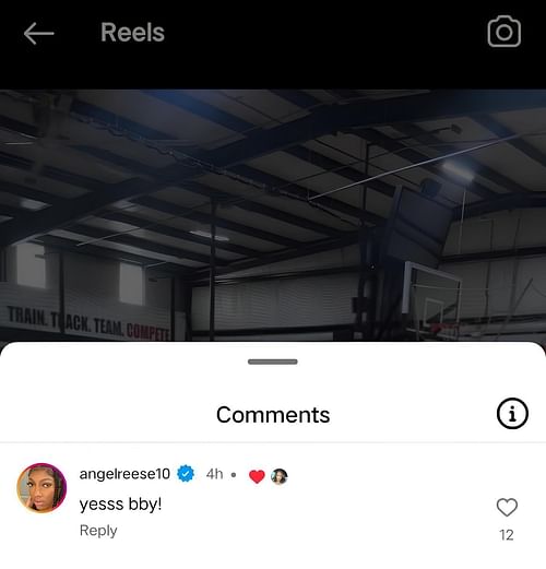 Angel Reese commented on the Instagram reel (via @angerlreese10)