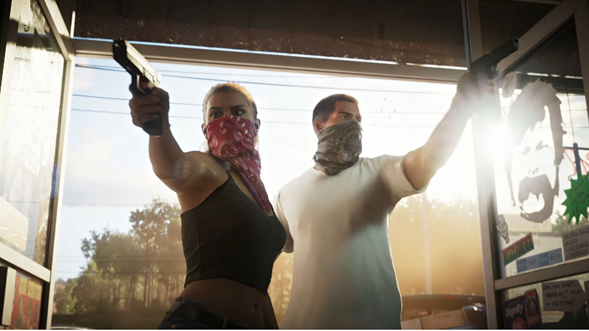 Lucia and her partner, allegedly Jason, entering a store in the trailer (Image via Rockstar Games)