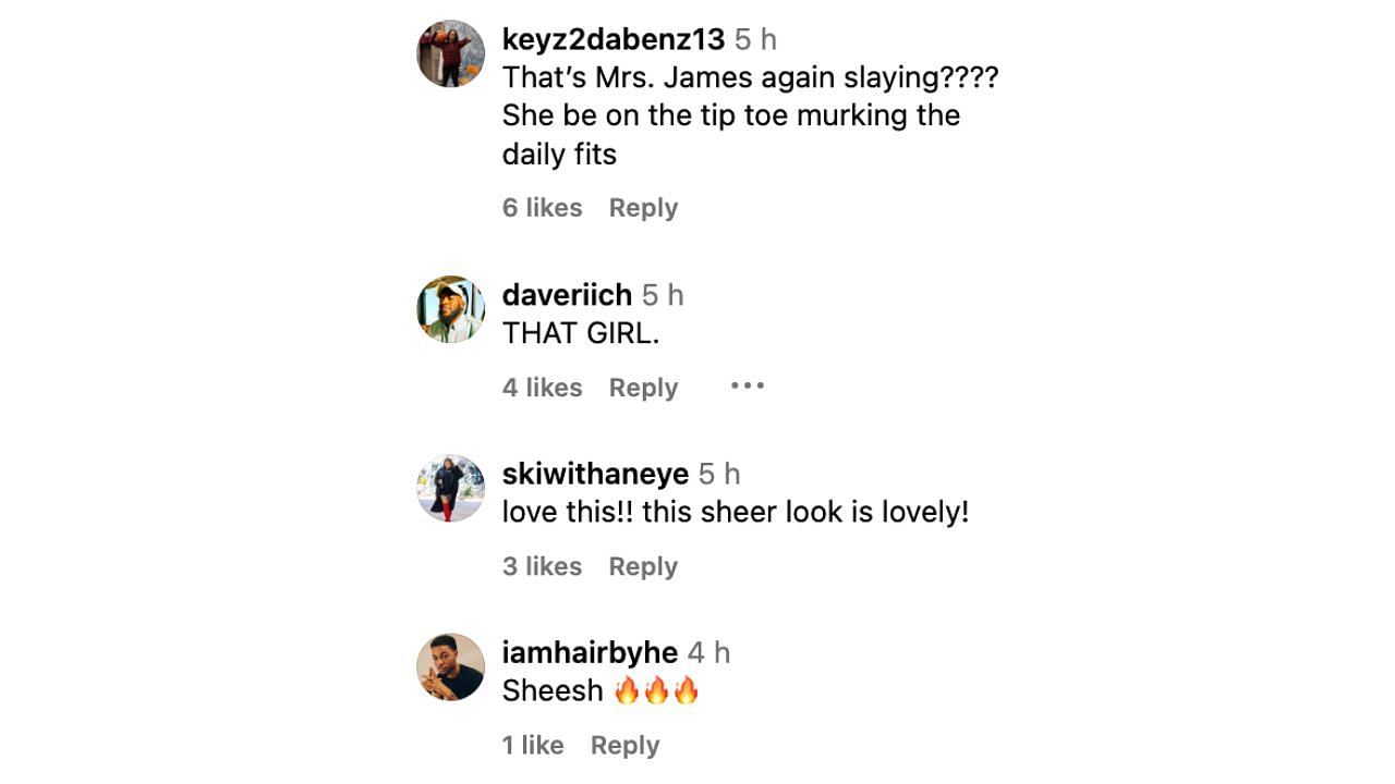 Savannah James' look was praised by fans on Instagram