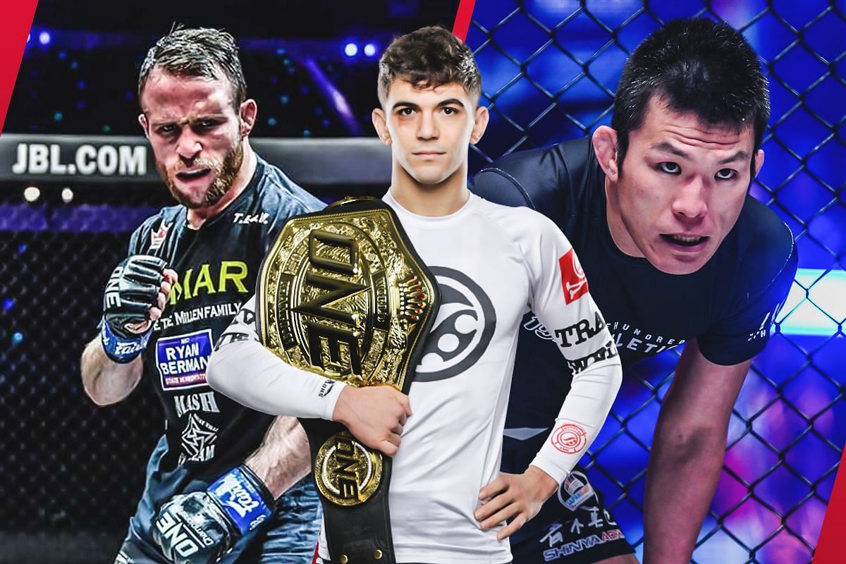 ONE flyweight submission grappling world champion Mikey Musumeci (C) got the better of MMA superstars Jarred Brooks (L) and Shinya Aoki (R) in matches held earlier this year. -- Photo by ONE Championship  