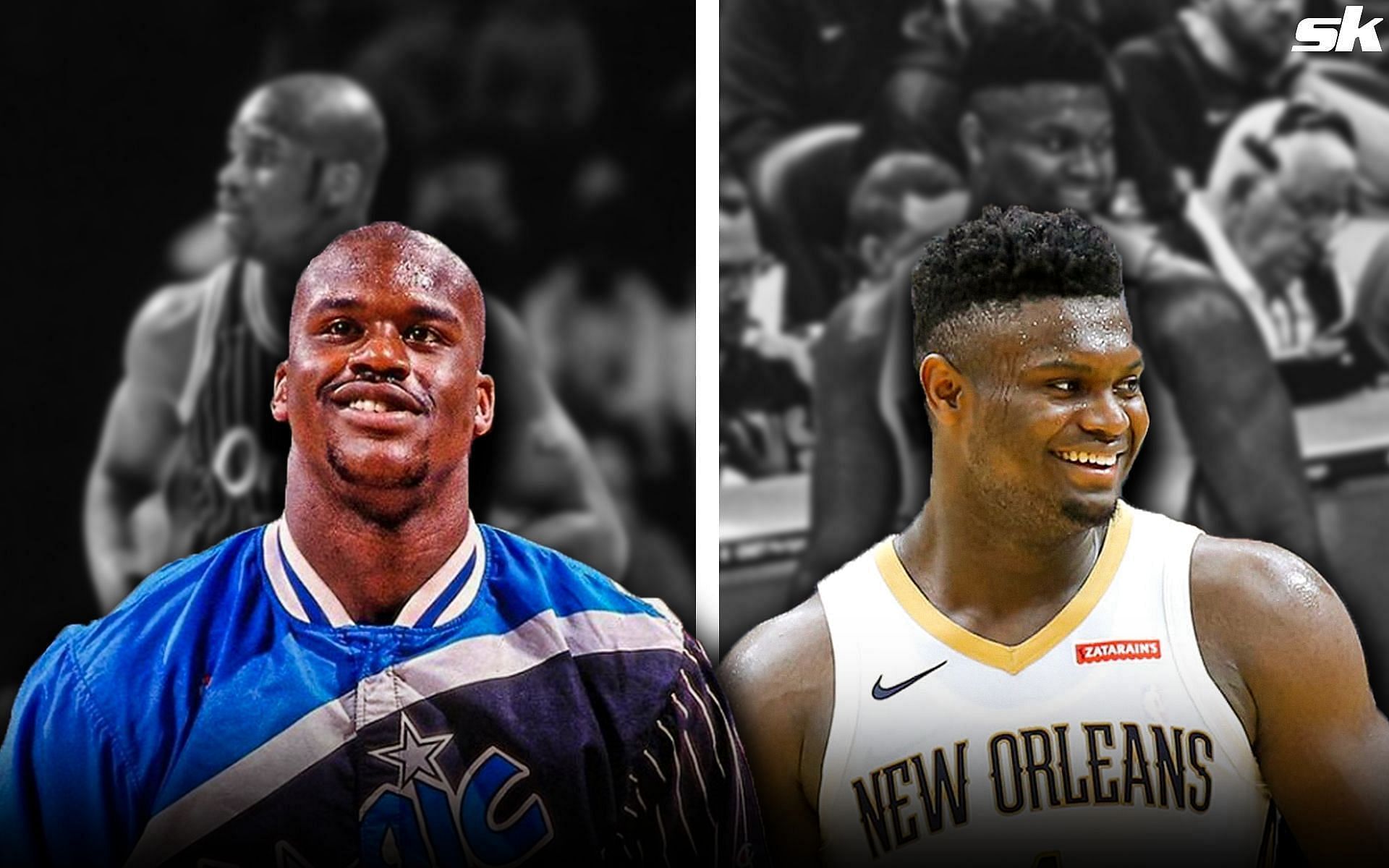 Shaquille O&#039;Neal and Zion Williamson (right)