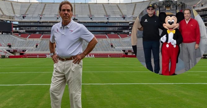 Nick Saban hilariously responds to Disneyland pic with Jim Harbaugh ahead of Rose Bowl - "Being taller than Mickey Mouse helped my ego a little bit"