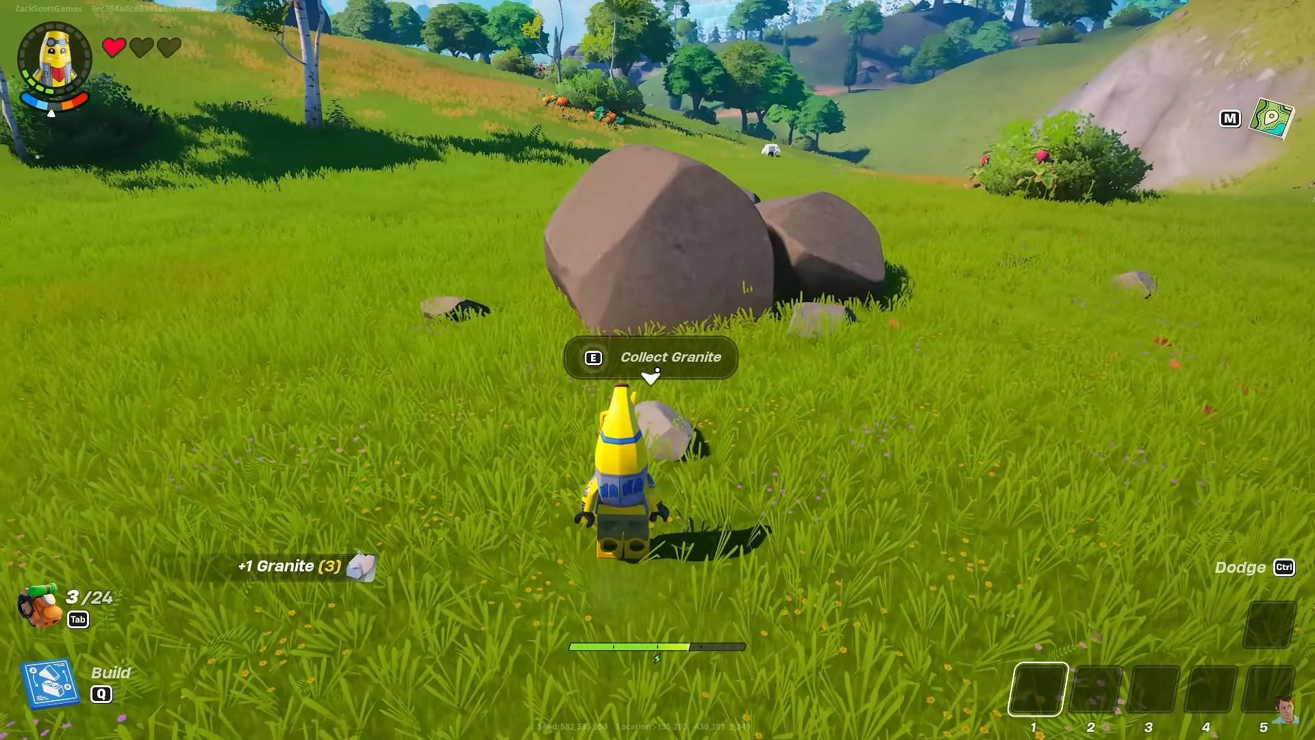 Des ressources comme le granit et le bois peuvent être trouvées autour de la zone de départ (Image via Epic Games/ZackScottGames sur YouTube)