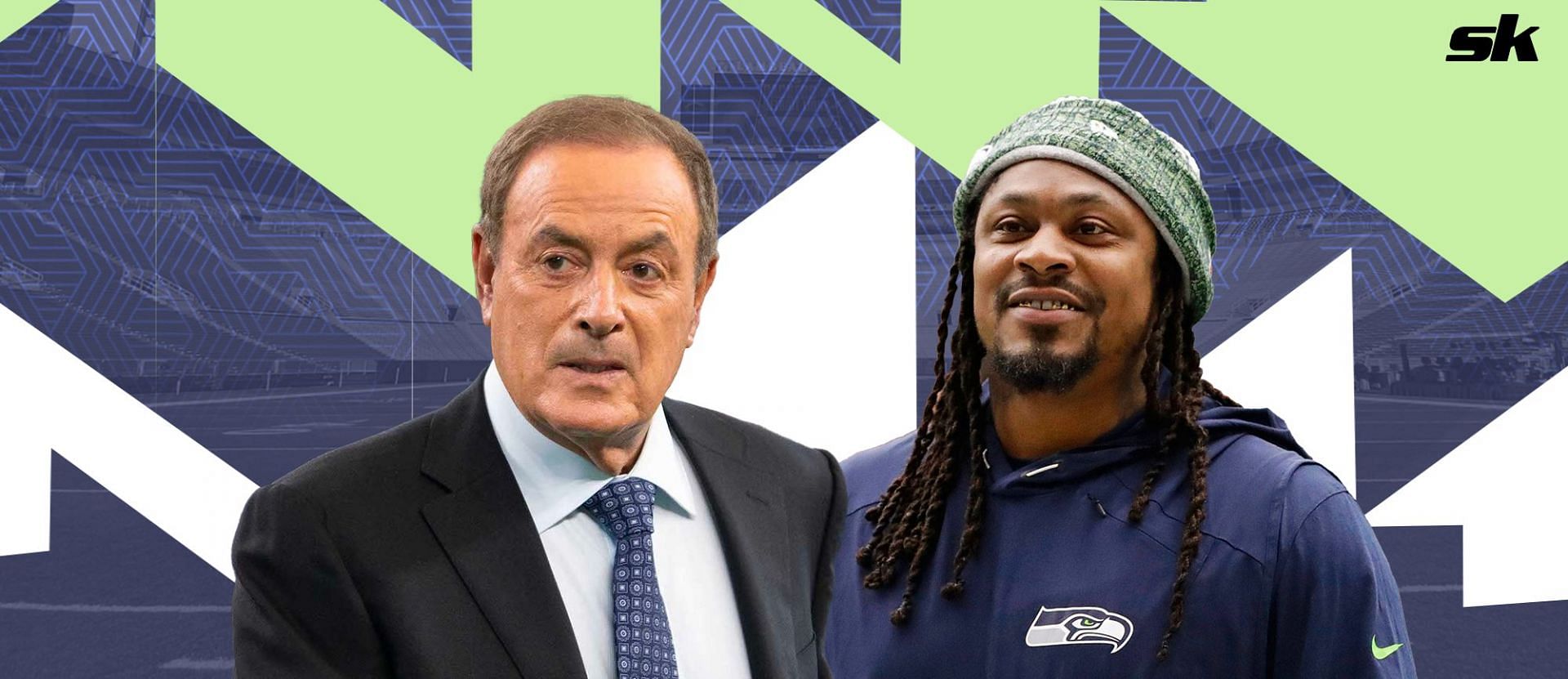 Al Michaels, left, Marshawn Lynch, right. 