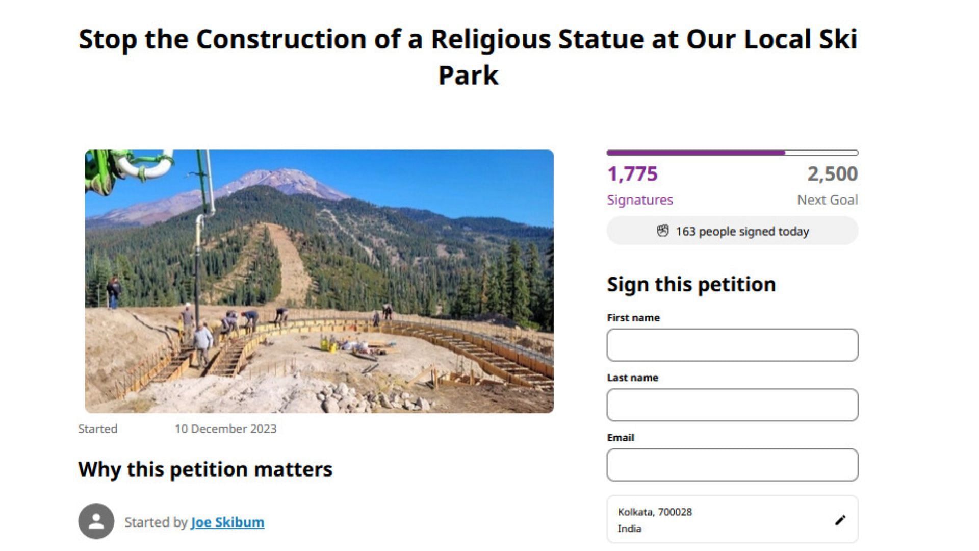 Change.org petition against the statue (Image via Change.org)