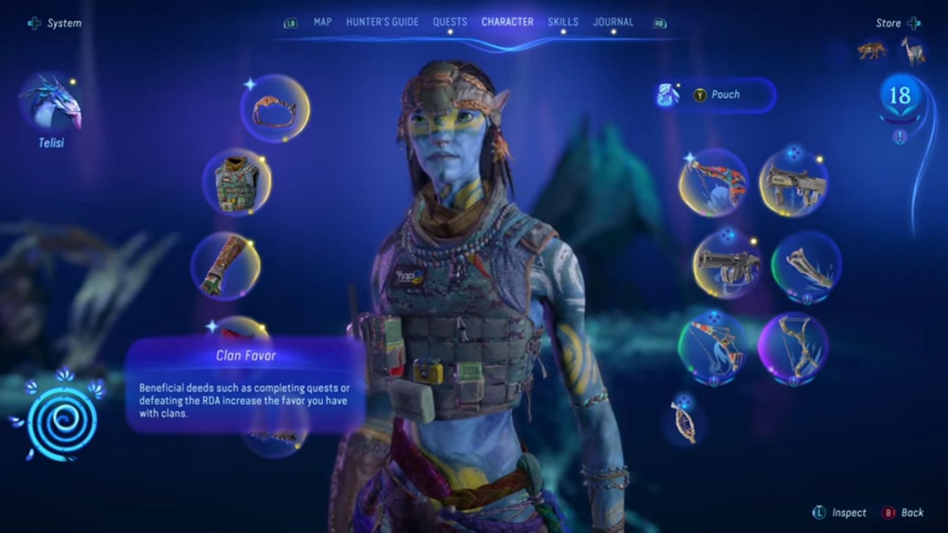 You can access the Clan Favor from the Character tab (Image via Ubisoft/LaserBolt)