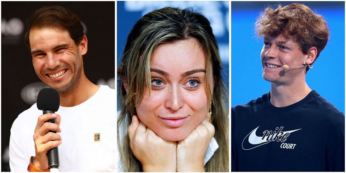 Rafael Nadal (L), Paula Badosa (middle) and Jannik Sinner (R)