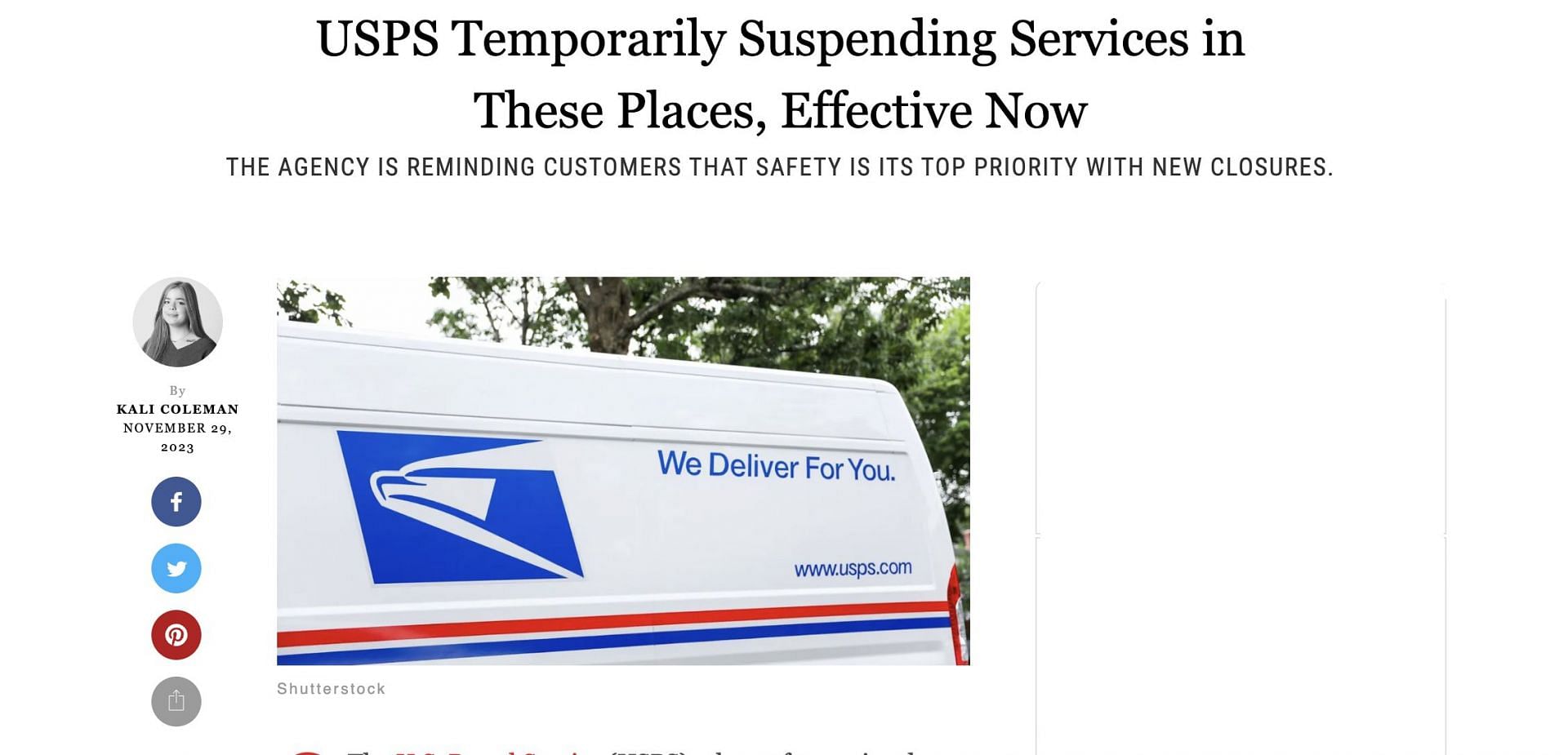 Screenshot of the fake news about the U.S. Postal Service. (Image via Best Life)