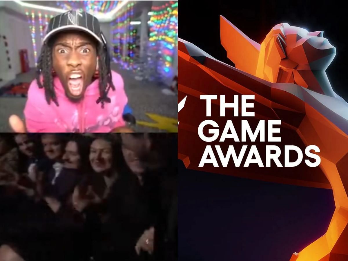 Kai Cenat rages after seeing Cyberpunk 2077 win award over Fortnite (Image via Twitch/Kai Cenat and The Game Awards)