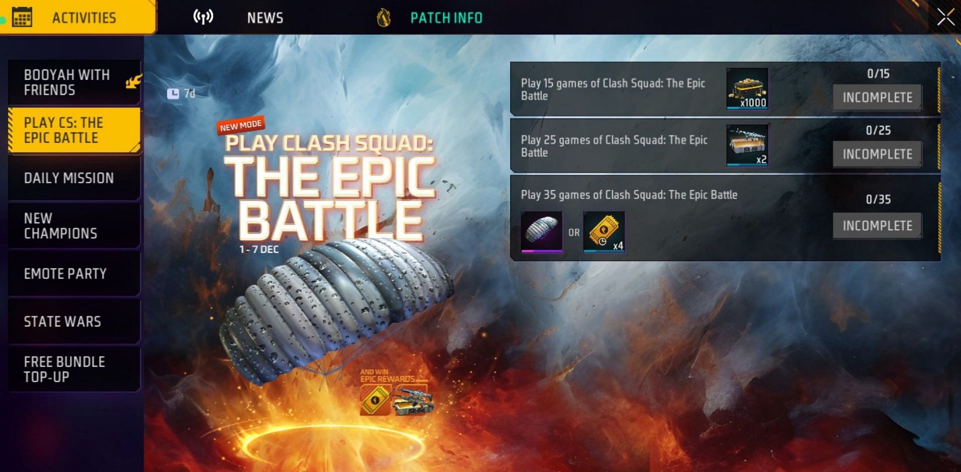 Requirements of new Free Fire Clash Squad: The Epic Battle mode (Image via Garena)