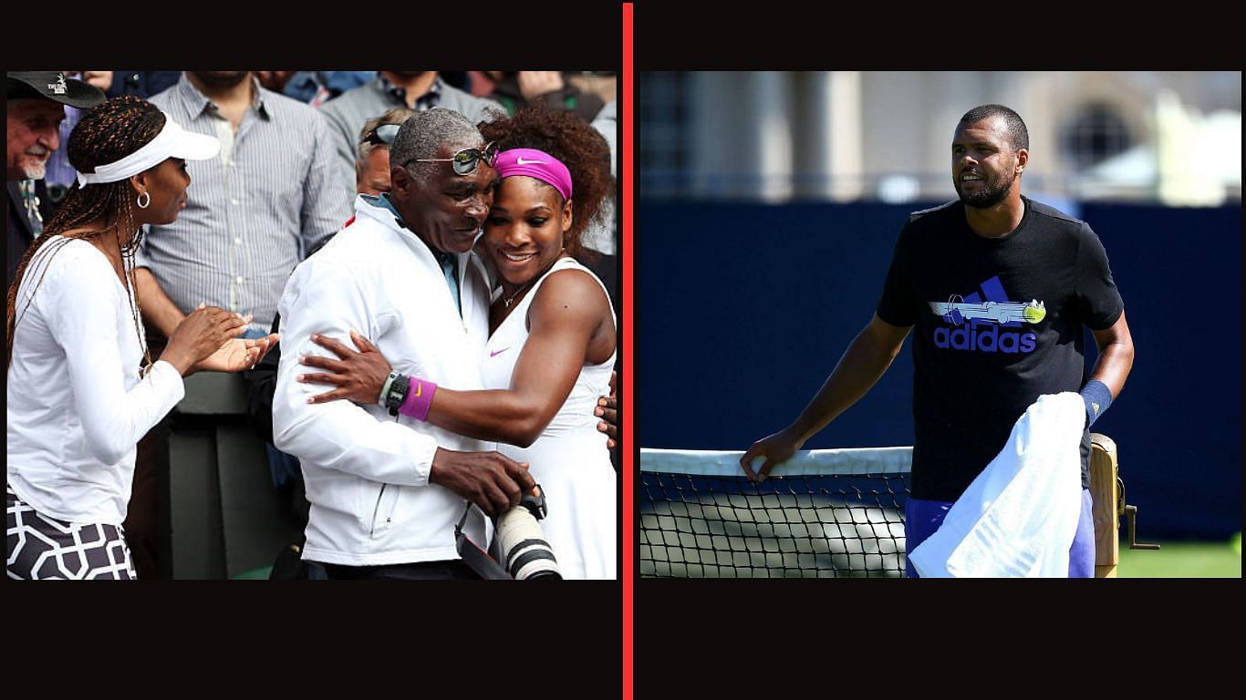 Venus Williams, Richard Williams and Serena Williams(left) and Jo-Winfried Tsonga(right)