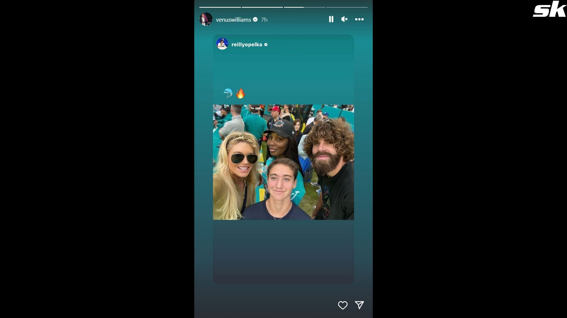Tennis stars Venus Williams and Reilly Opelka in attendance amongst others at the Miami Dolphins game - @venuswilliams, Instagram