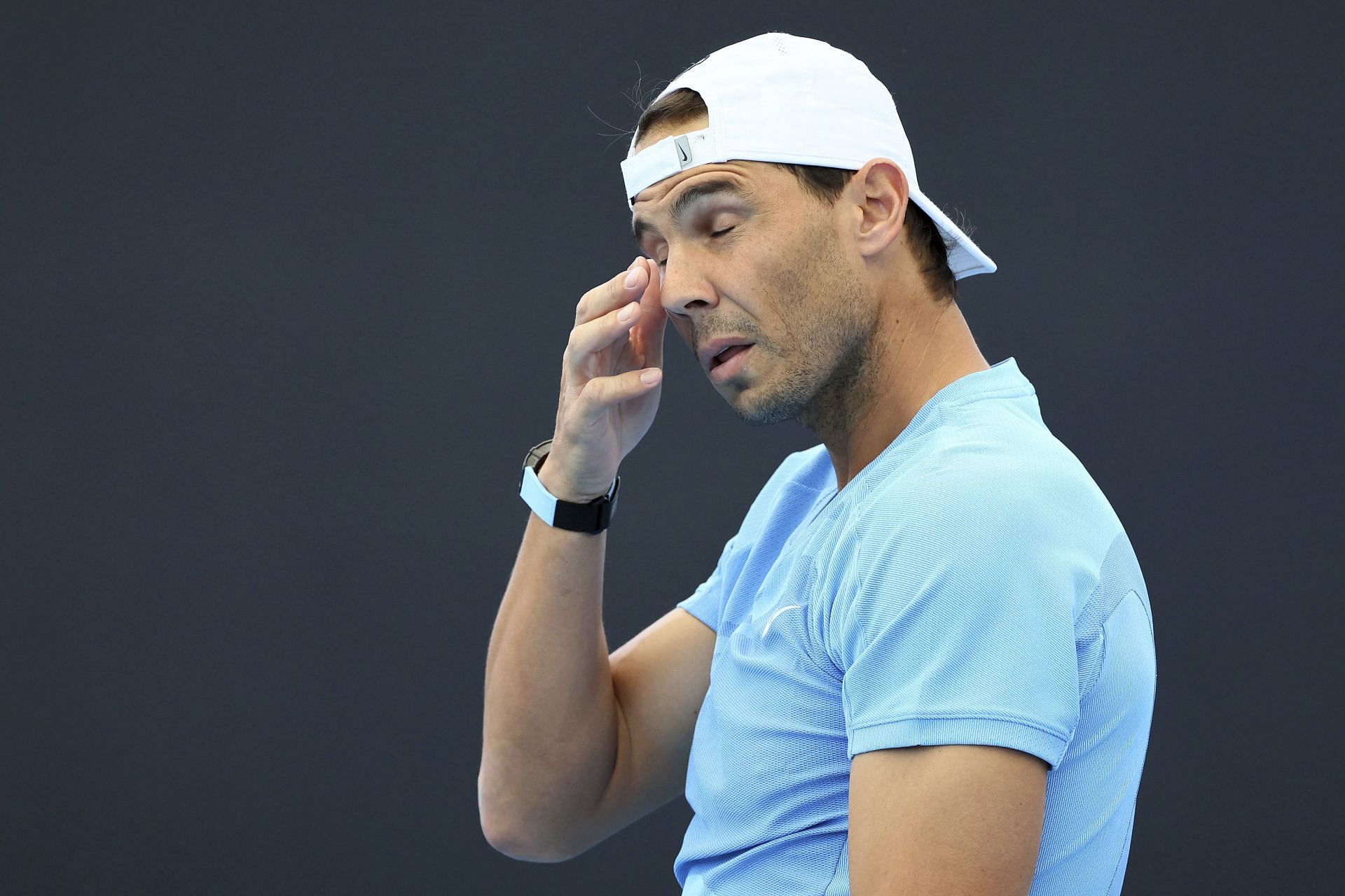 Rafael Nadal hitting the practice courts in Brisbane during the Australia Open swing.