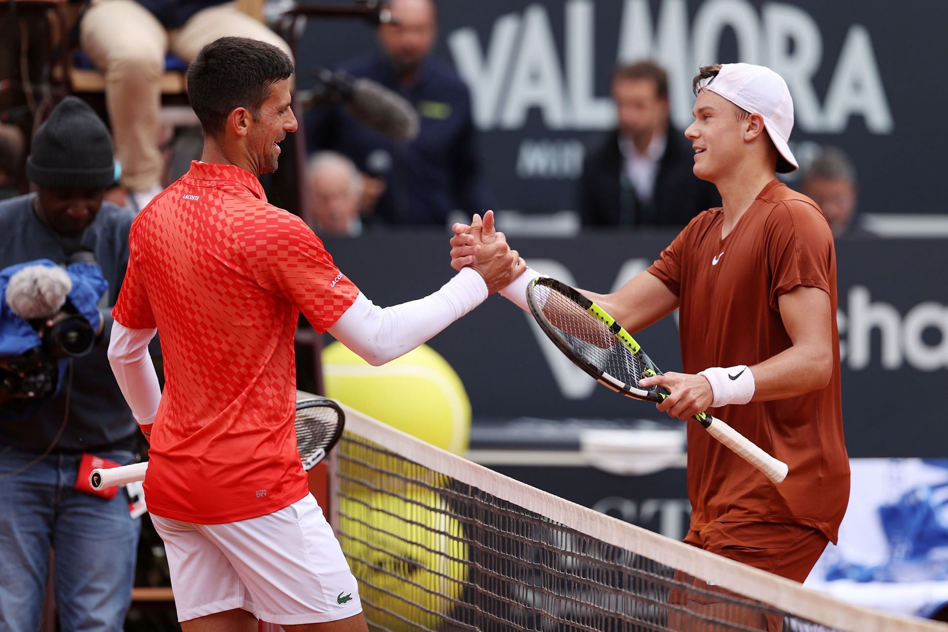 Holger Rune and Novak Djokovic at the 2023 Italian Open