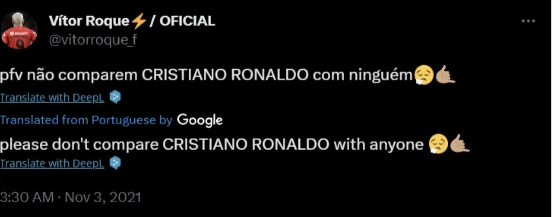 Vitor Roque ranking Cristiano Ronaldo as the best in 2021
