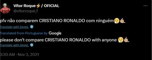 Vitor Roque ranking Cristiano Ronaldo as the best in 2021