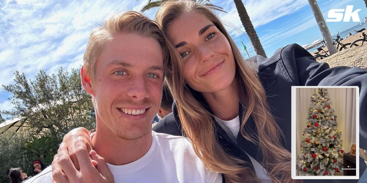 Denis Shapovalov and fiance Mirjam Bjorklund display their holiday crafts with Christmas tree and gingerbread house