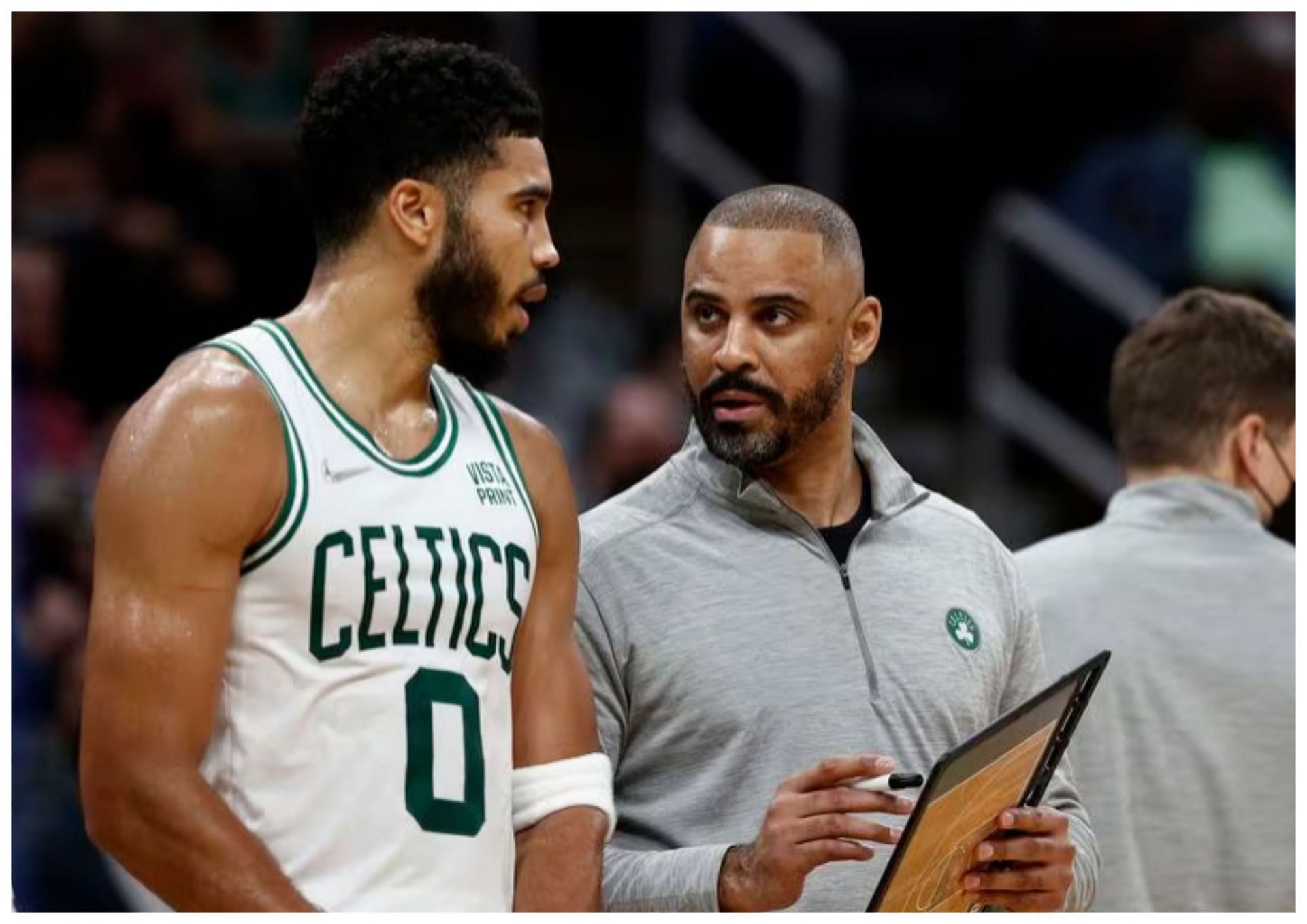 Jayson Tatum (left) had nothing but high praise for his former Boston Celtics coach Ime Udoka (right) - (AP Photo/Winslow Townson)