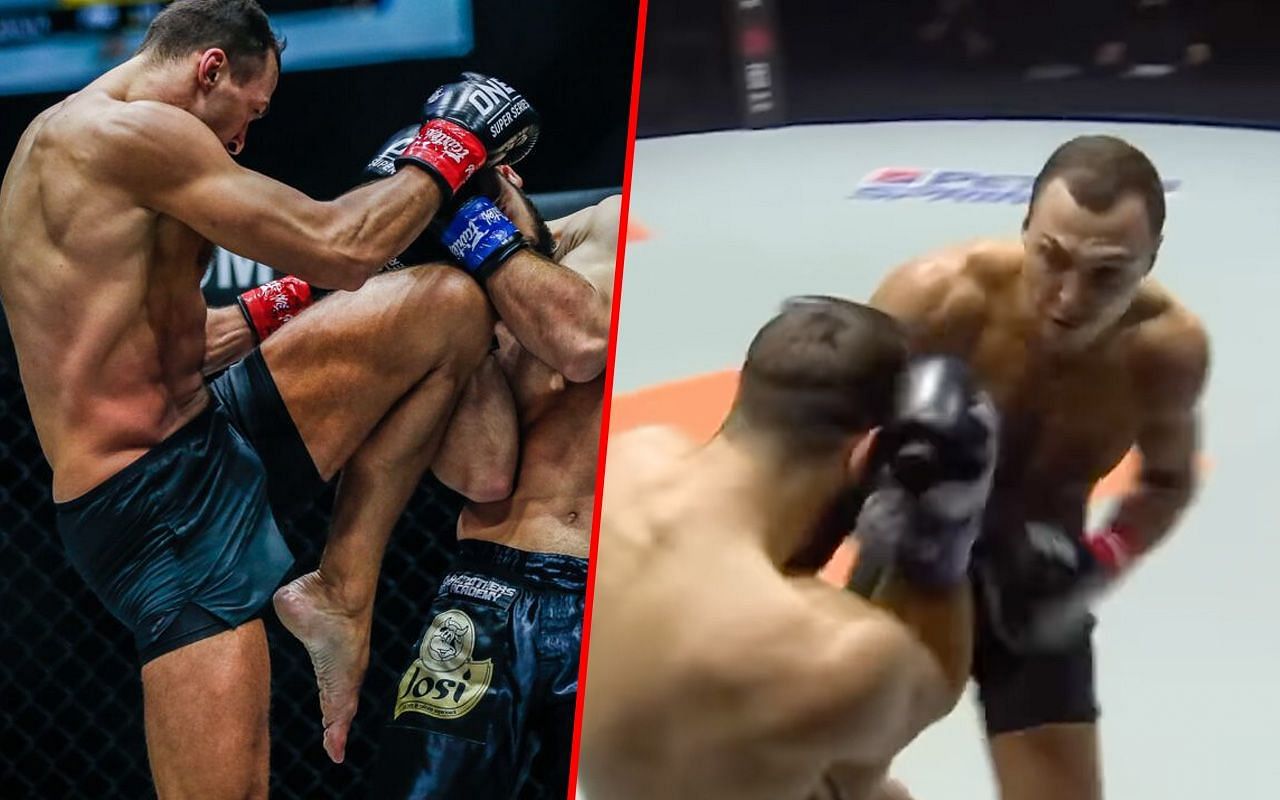 Roman Kryklia (left) and Kryklia punching Andrei Stoica (right)
