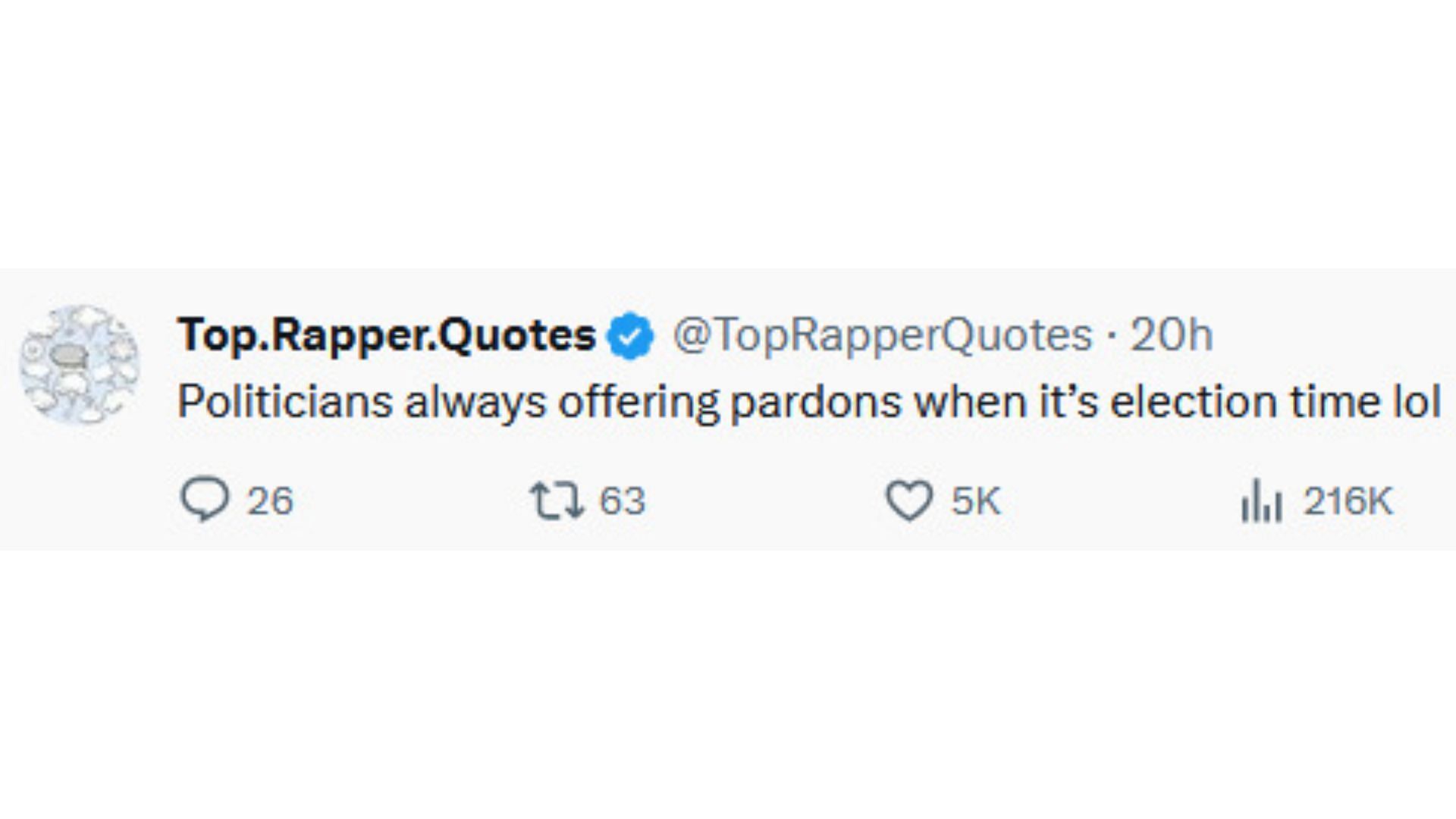 Netizens react as the current US President issued Federal Pardons to marijuana users nationwide (Image via X / @TopRapperQuotes)