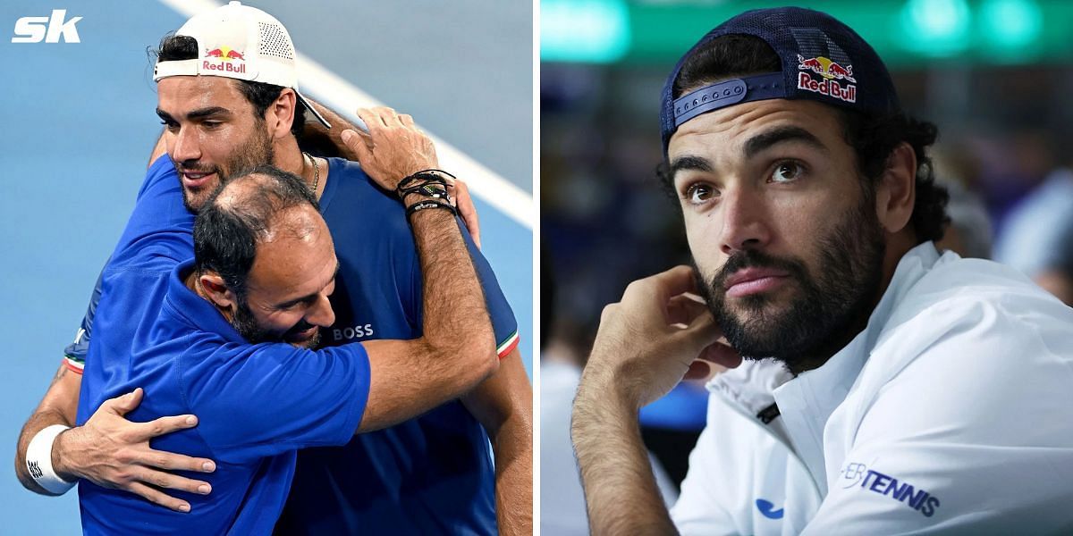 Vincenzo Santopadre hugs Matteo Berrettini (L)