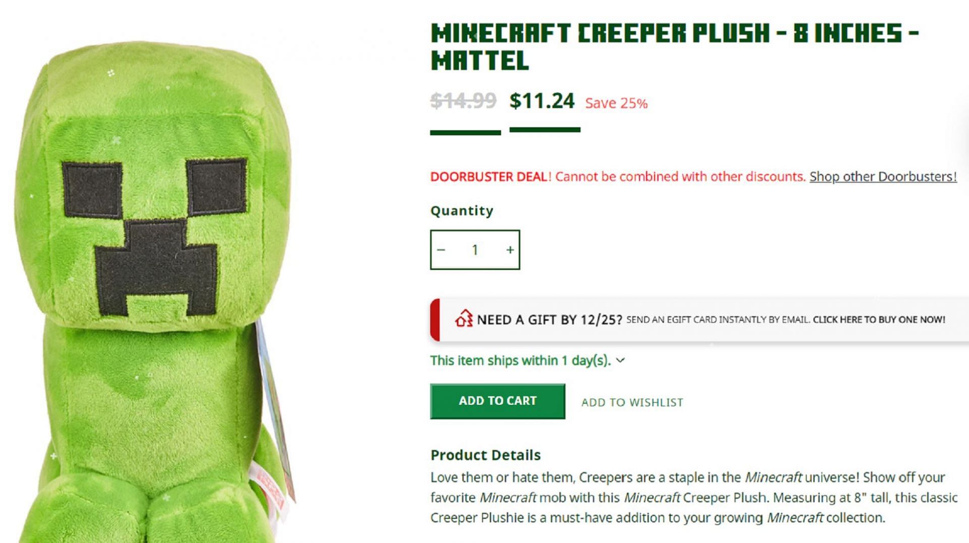 Keep a creeper by your side for the holidays with this cuddly Christmas gift (Image via Mojang)