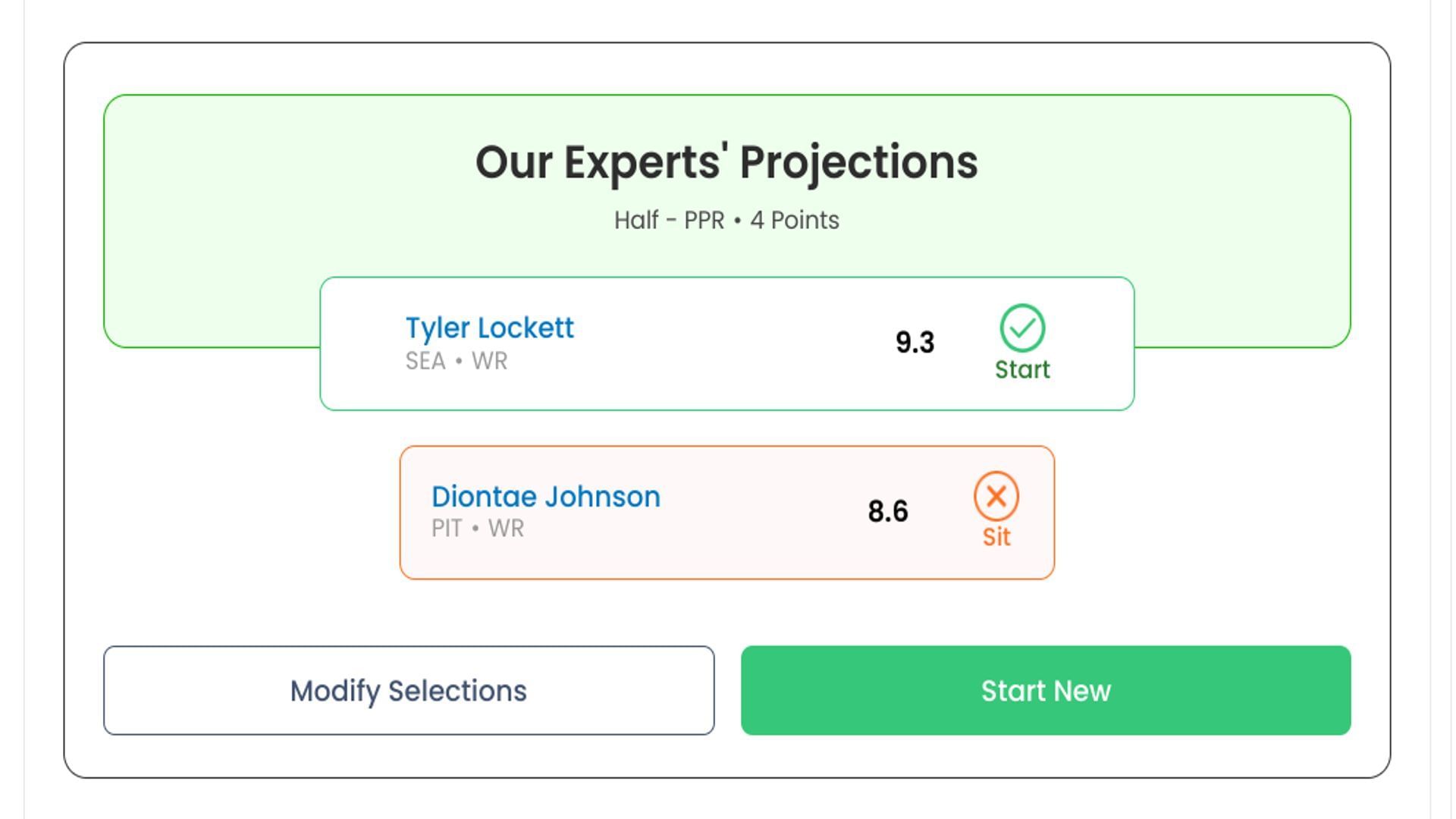 Sportskeeda's Start/Sit Optimizer - Lockett vs Johnson