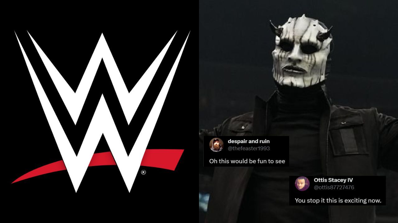 WWE logo (left) and The Devil in AEW (right)