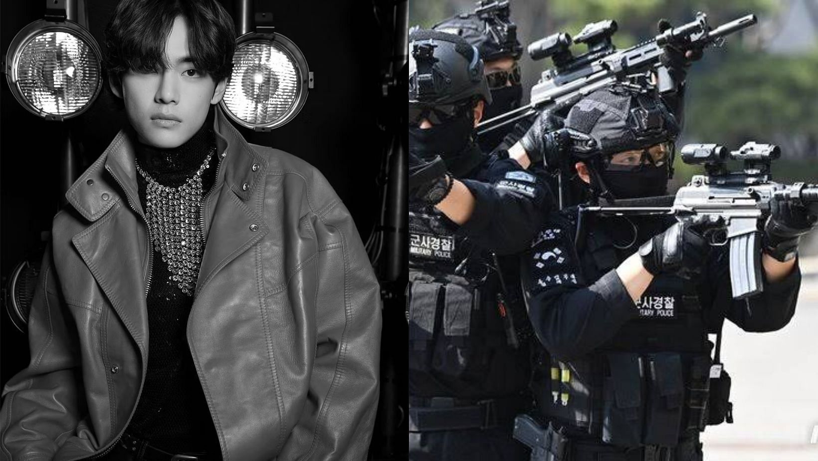 BTS V aka Kim Taheyung joins in SDT unit in South Korean military. (Images via X/@KTH_Nepal &amp; @celineofficial)