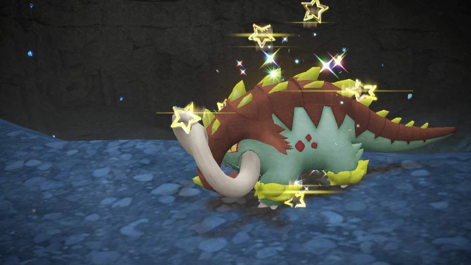 Shiny Great Tusk is a Ground-type Pocket Monster in Pokemon Scarlet and Violet (Image via TPC)