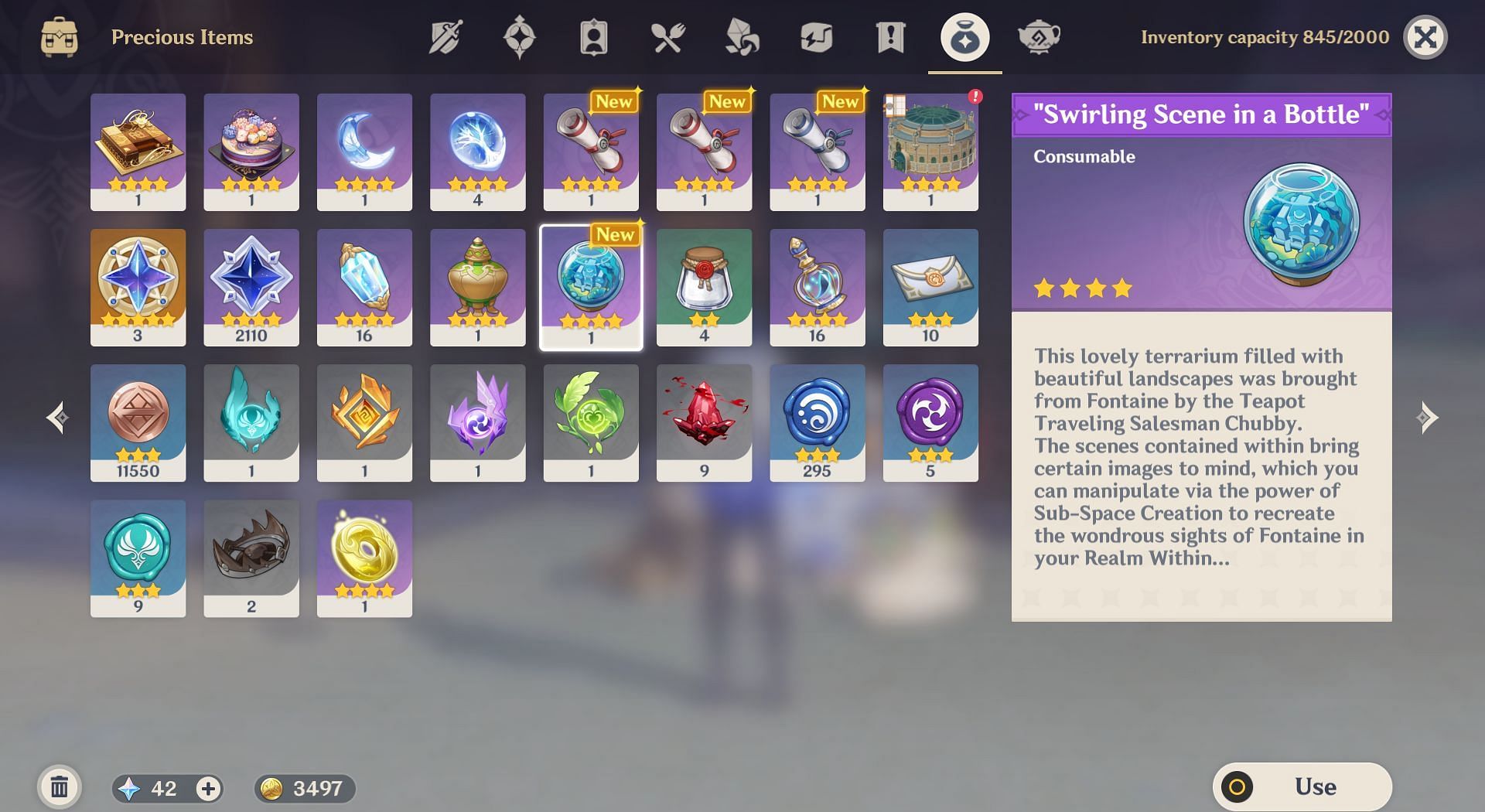 Check the Precious Items section in the Inventory. (Image via HoYoverse)