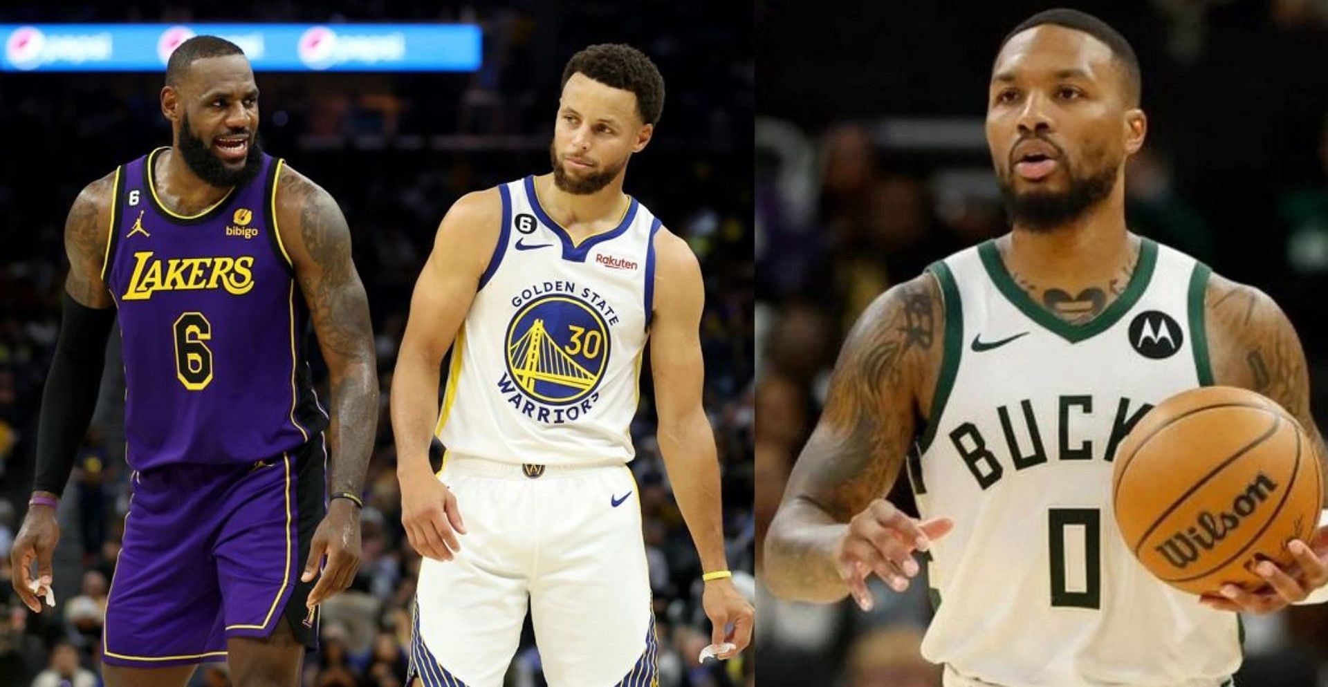 (From left) LeBron James, Stephen Curry and Damian Lillard are among active NBA players with 20,000 career points or more.