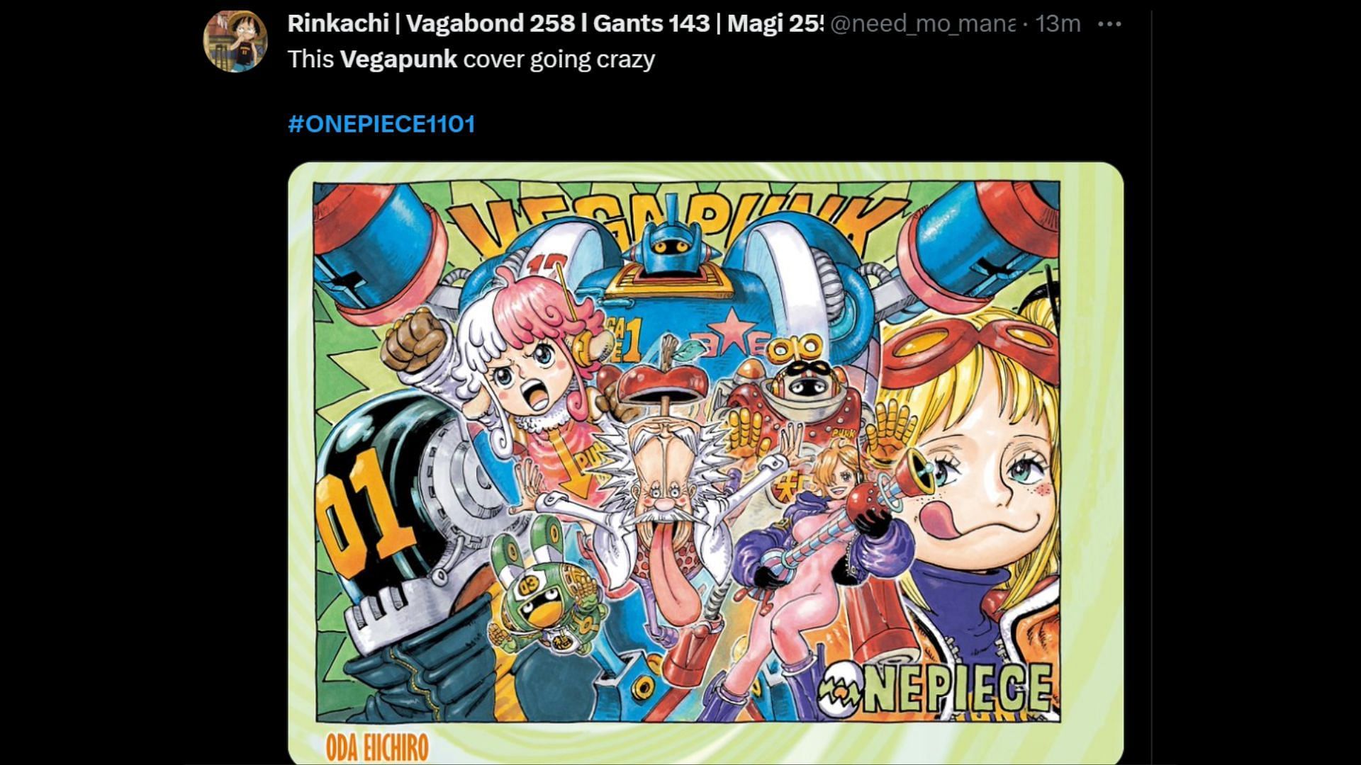 One Piece chapter 1101 cover featuring Vegapunk and his satellites (Image via X/@need_mo_mana)