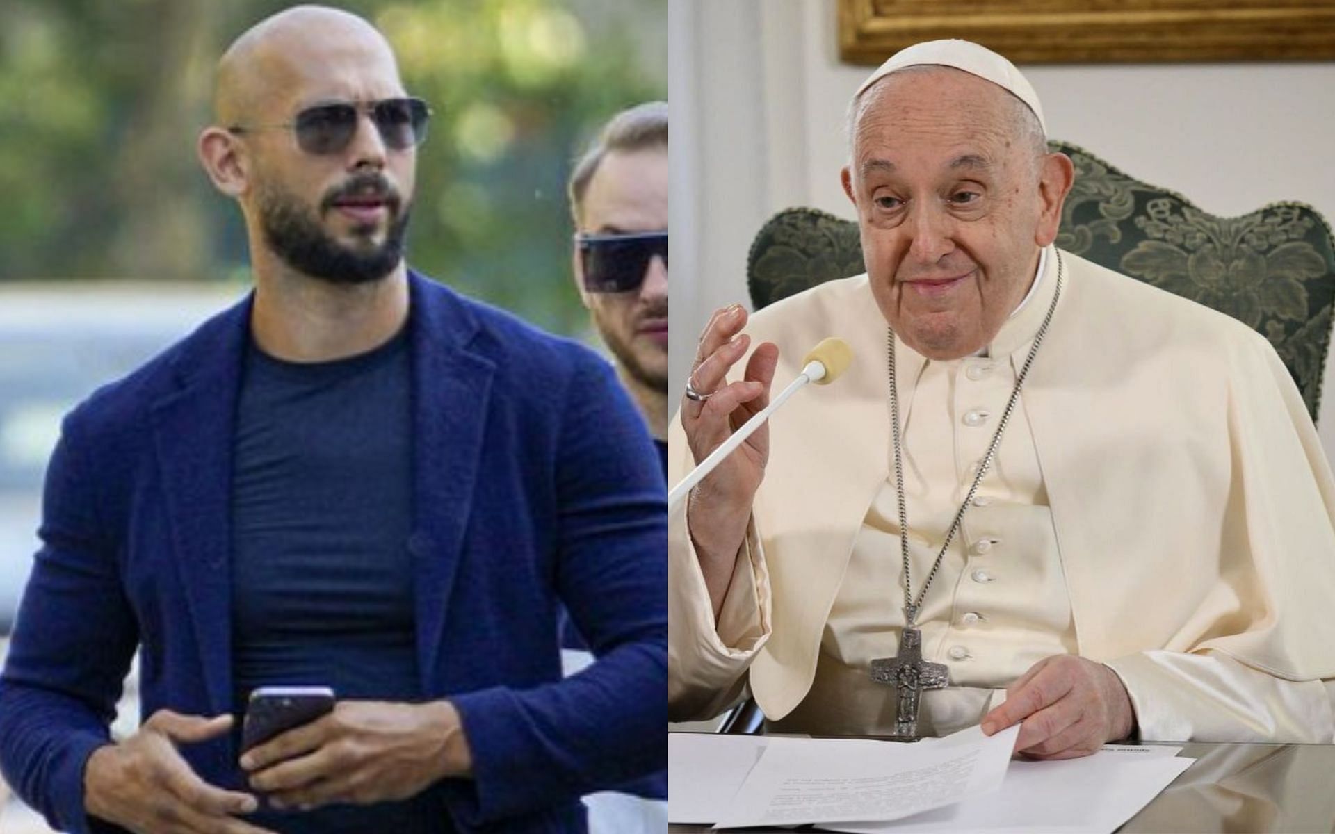Andrew Tate (left) and Pope Francis (right) (Images courtesy @Cobratate on X and @franciscus on Instagram)