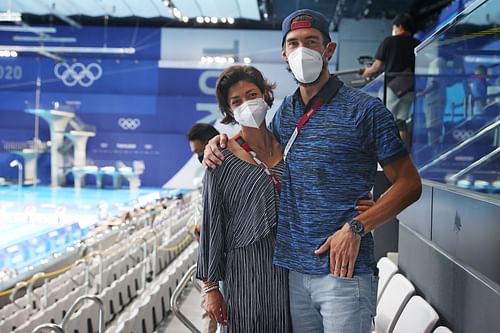 Michael Phelps poses for a photo with his wife Nicole Phelps during the 2020 Olympic Games in Tokyo, Japan.