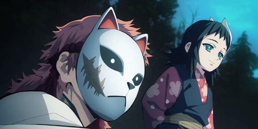 Sabito and Makomo watching Tanjiro train (Image via Ufotable).