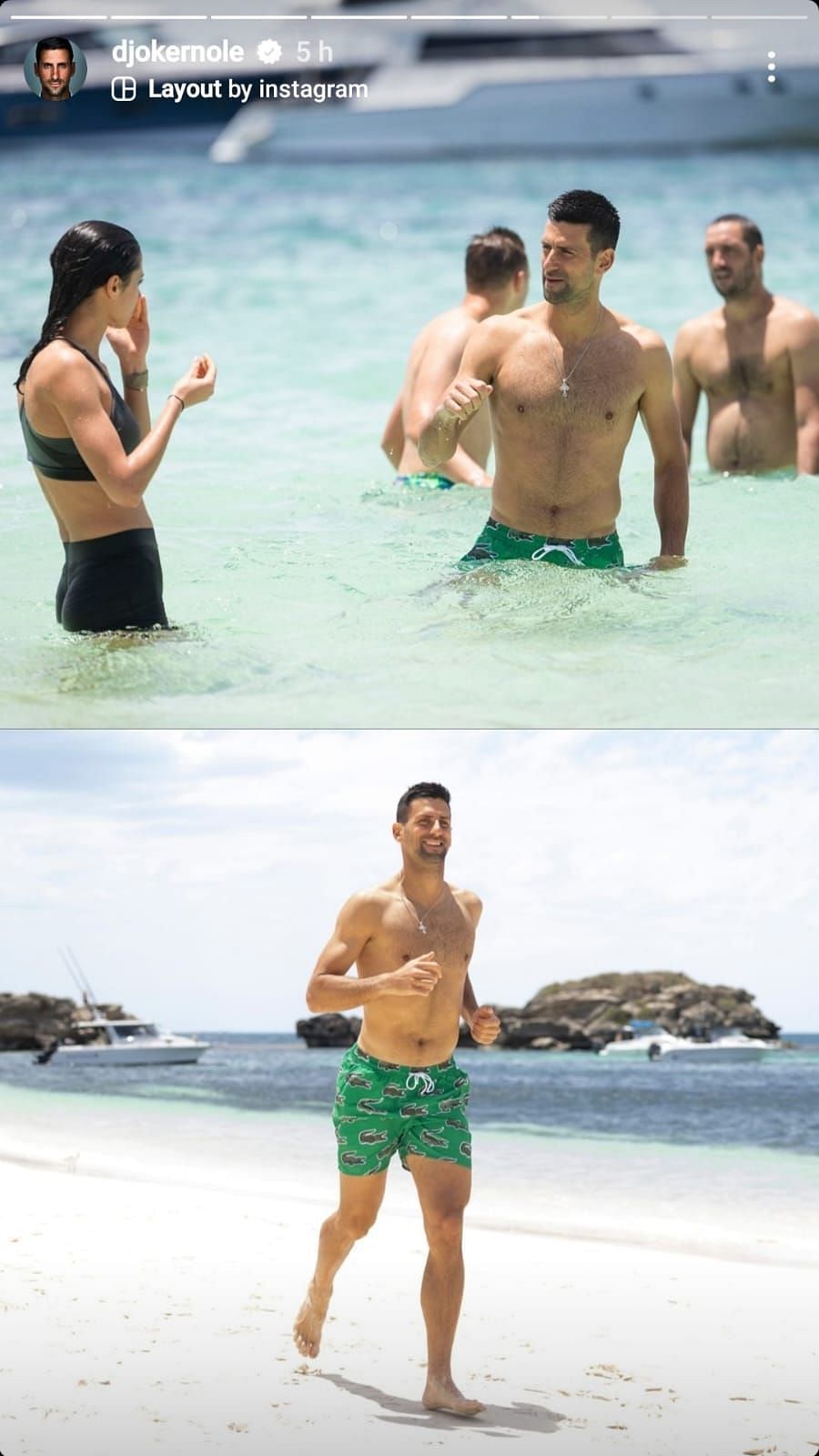 The World No.1 spending time at the beach with his teammates