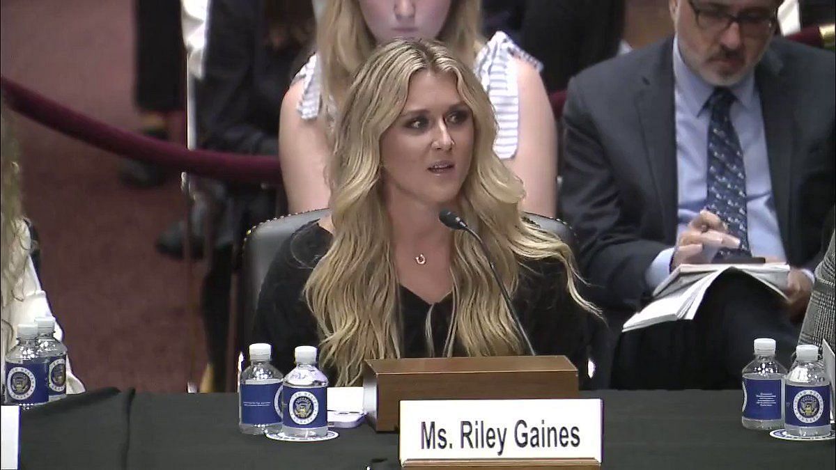 Riley Gaines speaks at the House subcommittee hearing