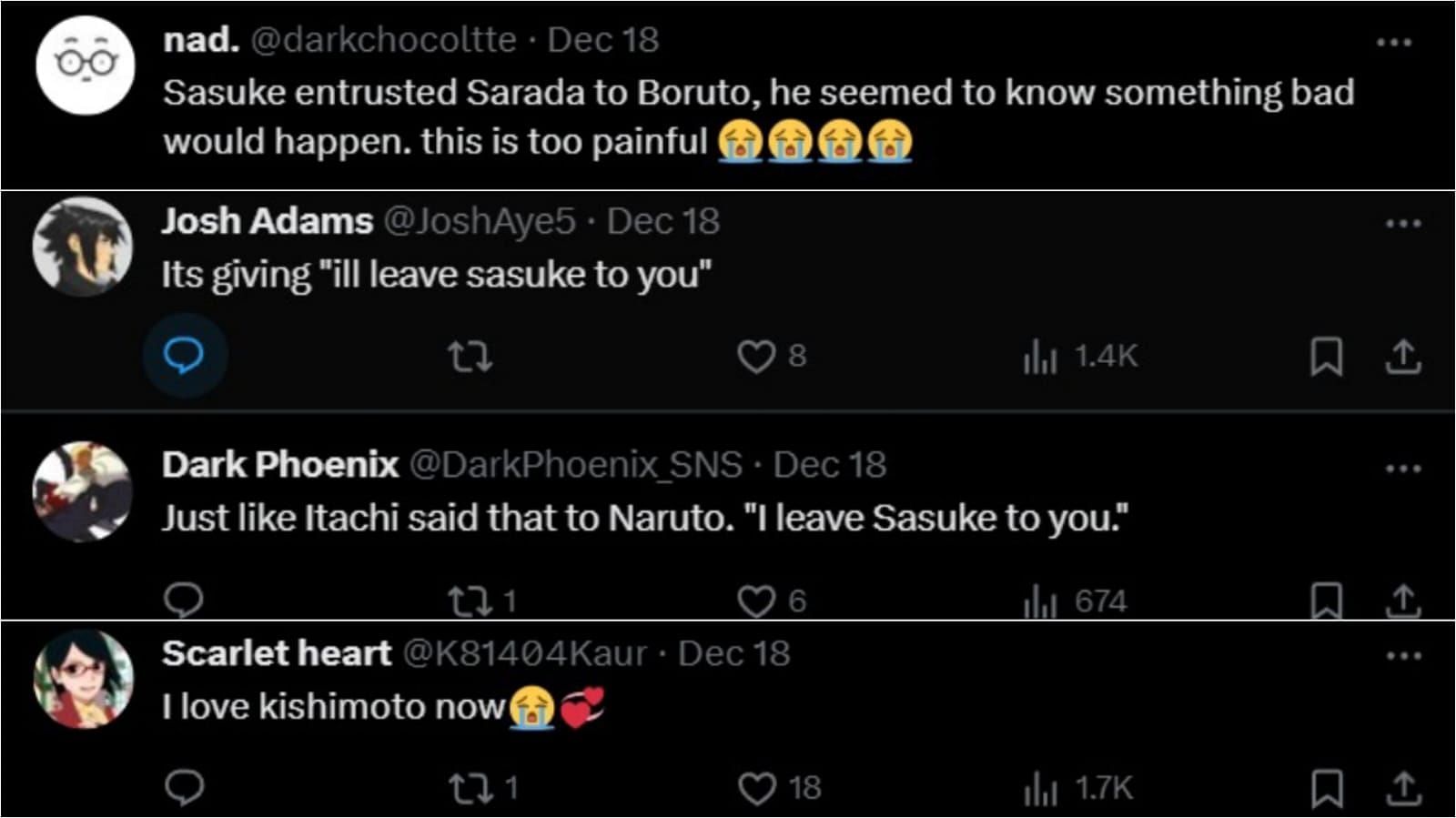 Fans react to Sasuke&#039;s final words (image via Sportskeeda)