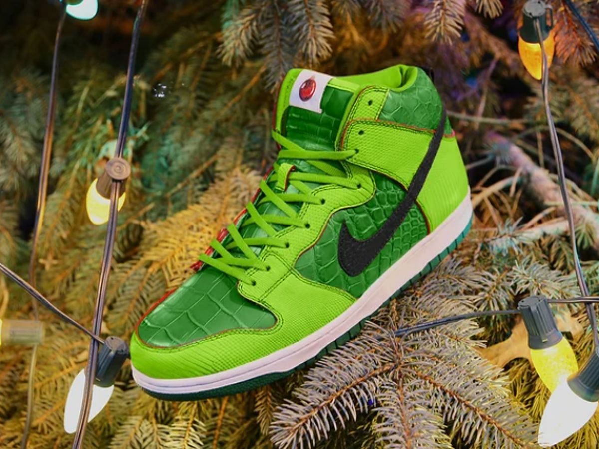 The Ceeze X Nike SB dunk high &#039;Grinch&#039; sneakers (Image via Nike)