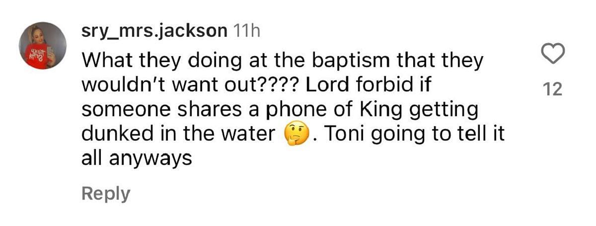 A user wonders what&#039;s going to happen at the Baptism (image via @sry_mrs.jackson on Instagram)