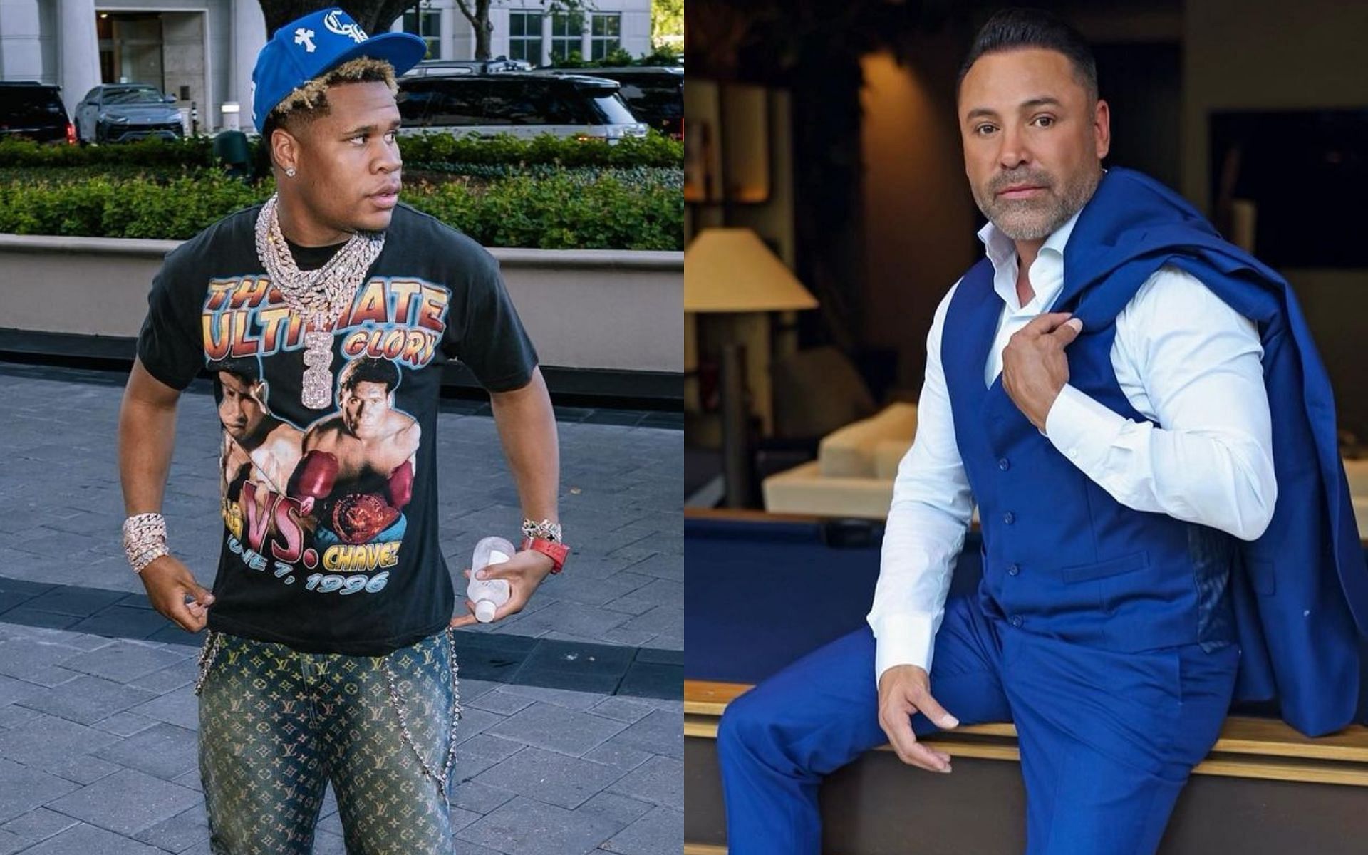 Devin Haney (left) reveals his DMs with Oscar De La Hoya (right) [Image courtesy @realdevinhaney and @oscardelahoya on Instagram]