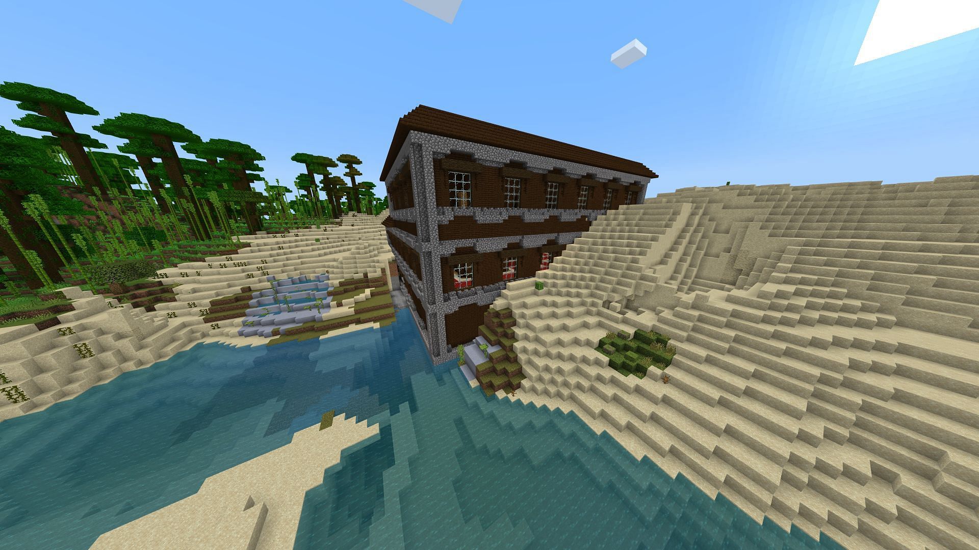 The woodland mansion in this Minecraft desert seed is oddly out of place (Image via EquivalentBroccoli57/Reddit)