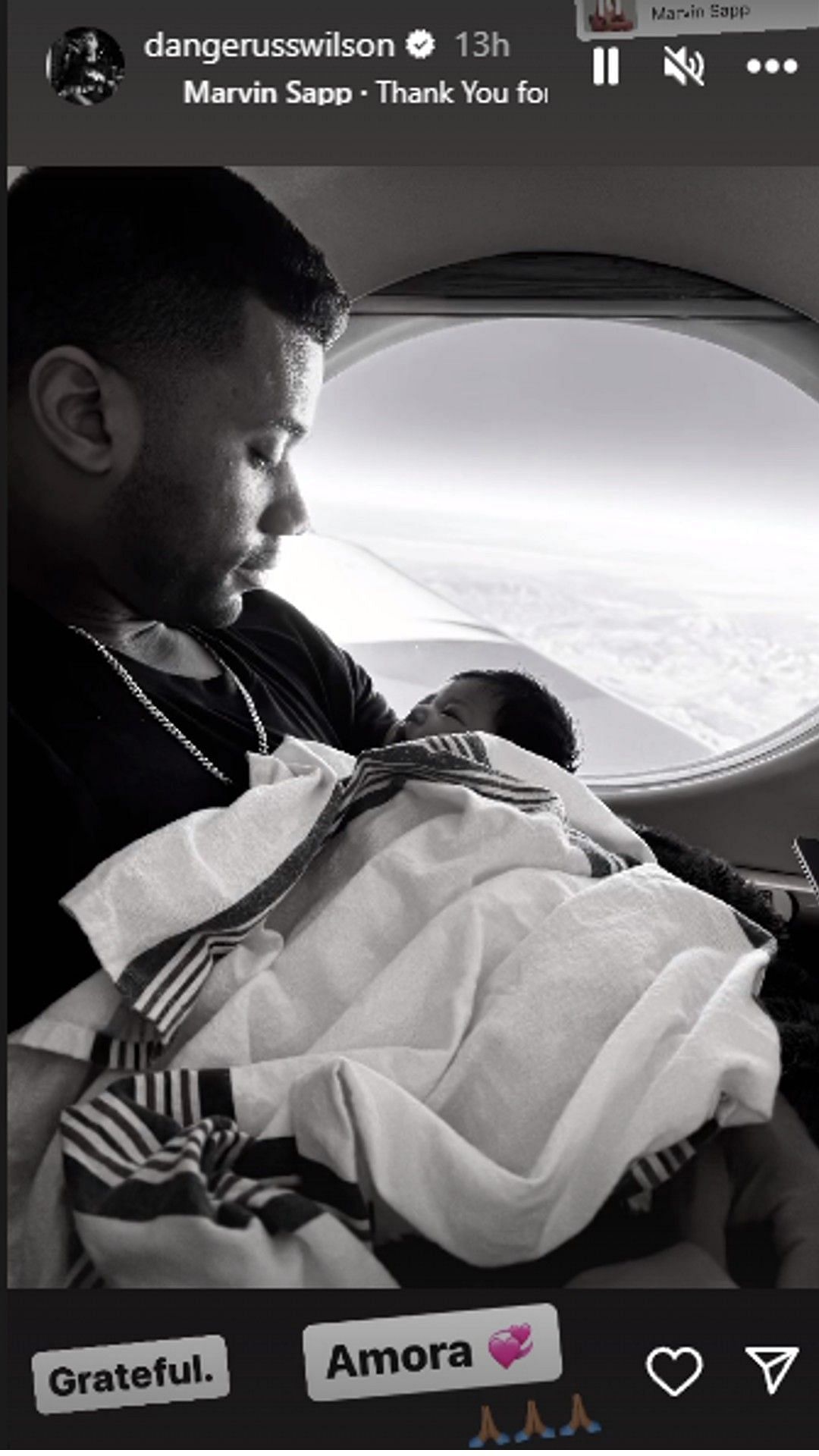Russell Wilson posted a photo on Instagram of his newborn daughter&#039;s first flight.