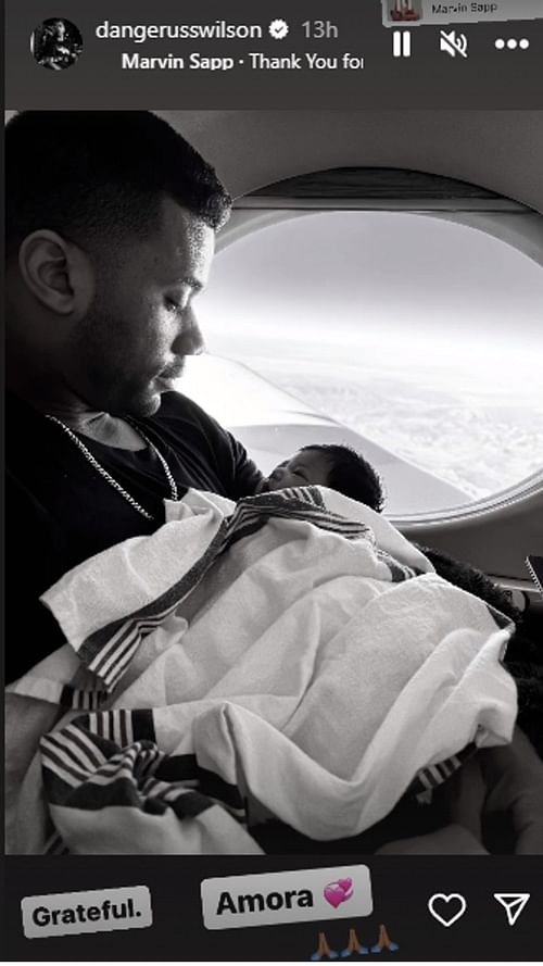 Russell Wilson posted a photo on Instagram of his newborn daughter's first flight.