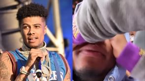 Rapper Blueface bursts into tears after taking his son Javaughn to watch NBA game