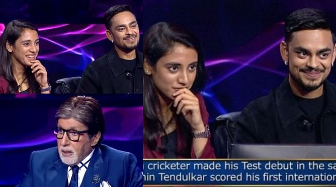 Smriti Mandhana and Ishan Kishan feature together in KBC and use two lifelines for a question related to legendary Sachin Tendulkar