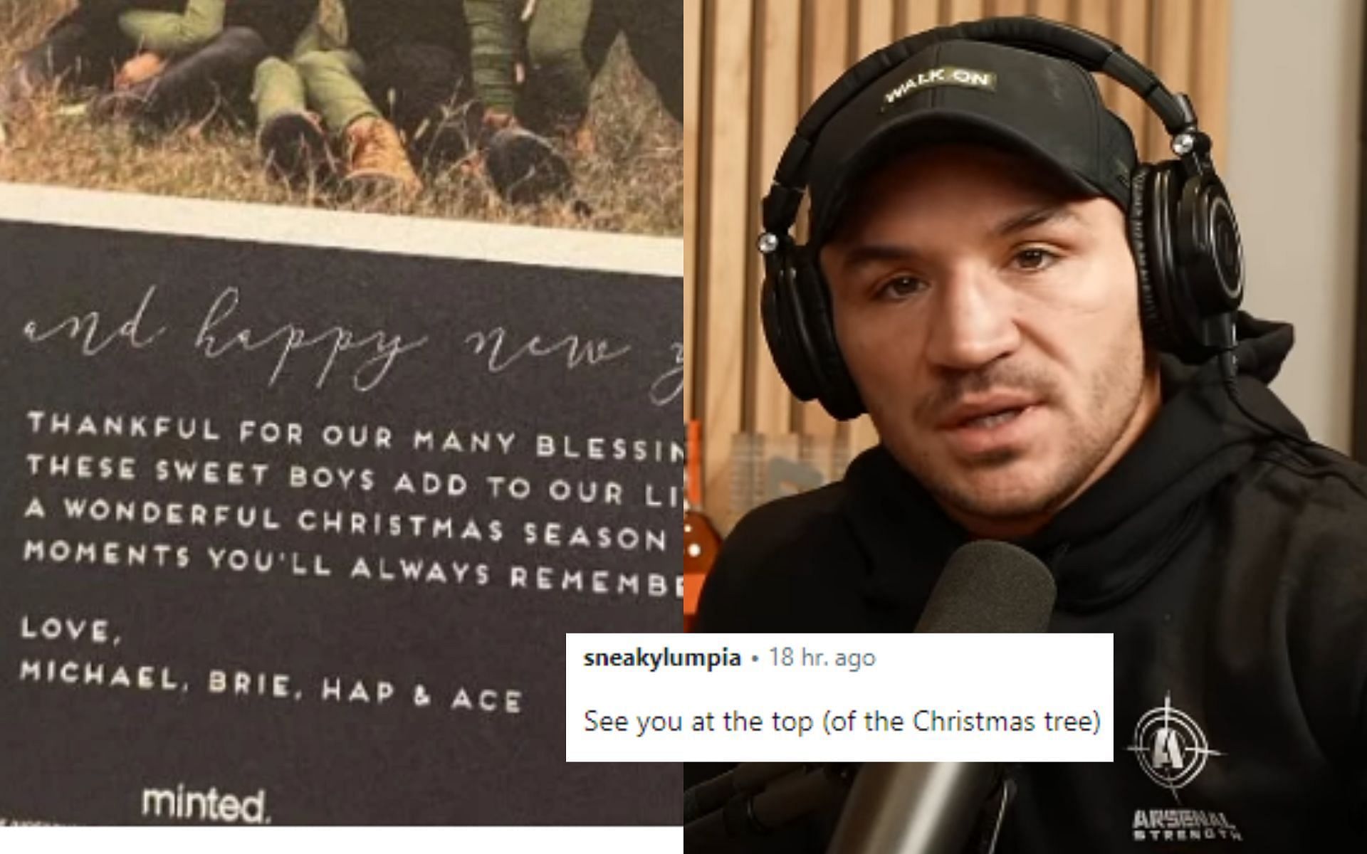 A fan received a holiday card [Left] from Michael Chandler [Right] by mistake [Image courtesy: wonkabar234 - Reddit, and Michael Chandler - YouTube]