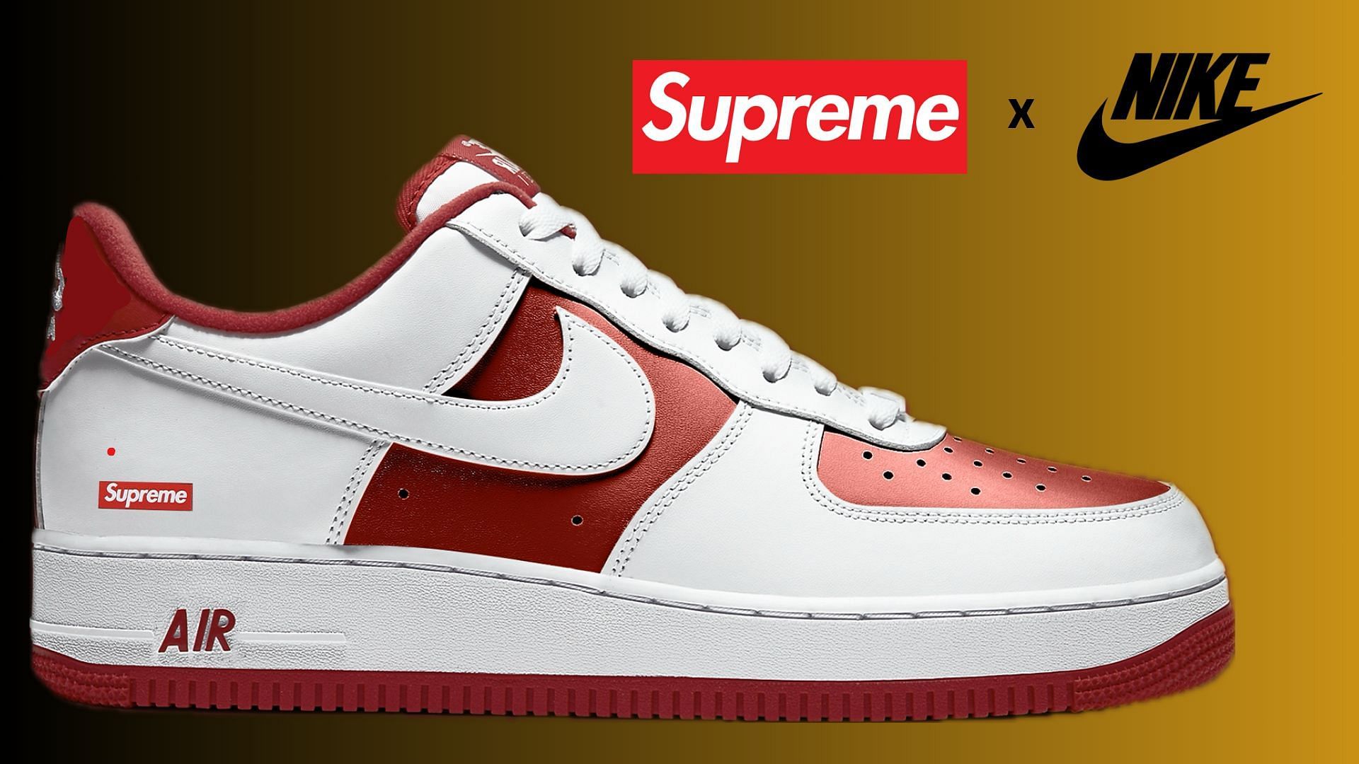 supreme: Supreme x Nike Air Force 1 Low “White Speed Red” sneakers 