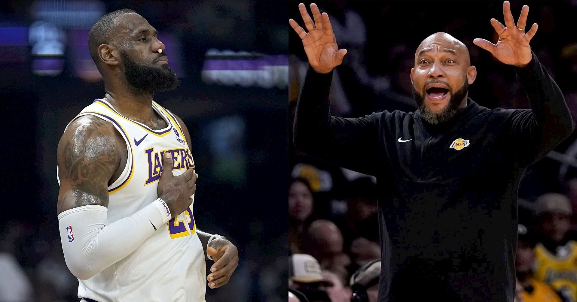 LA Lakers superstar forward LeBron James and Lakers coach Darvin Ham